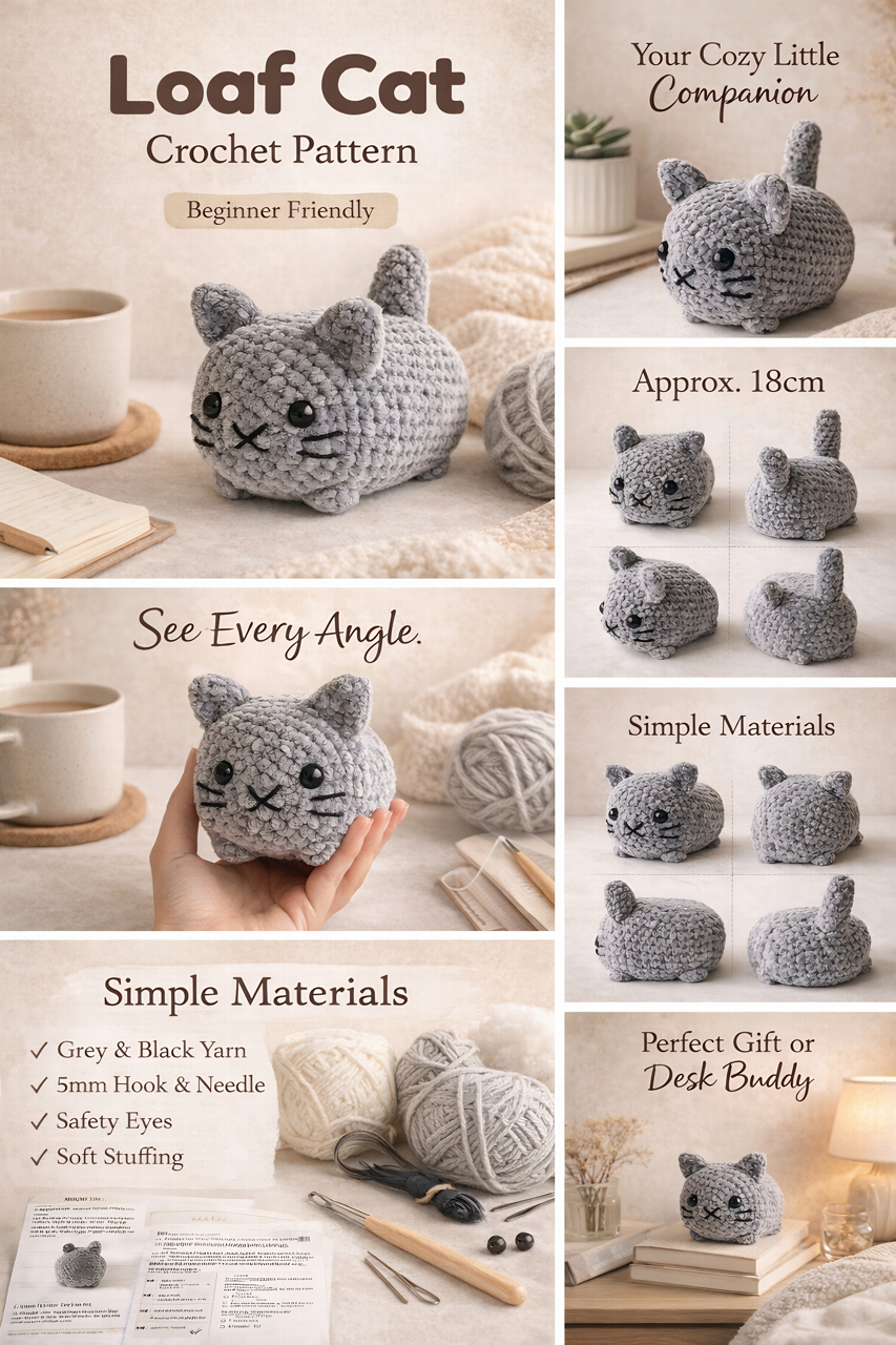 Loaf Cat Crochet Pattern - Easy No Sew Amigurumi Guide