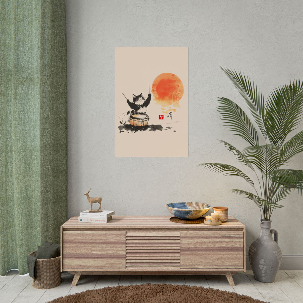 Taiko Drum Cat Wall Art Chi