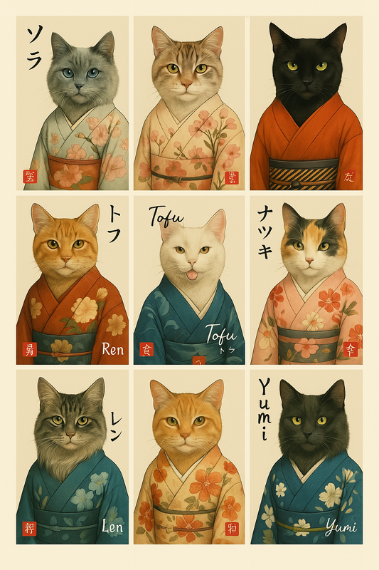 Individuelles Kimono-Haustierportrait – Personalisiertes Haustierkunstwerk im japanischen Stil