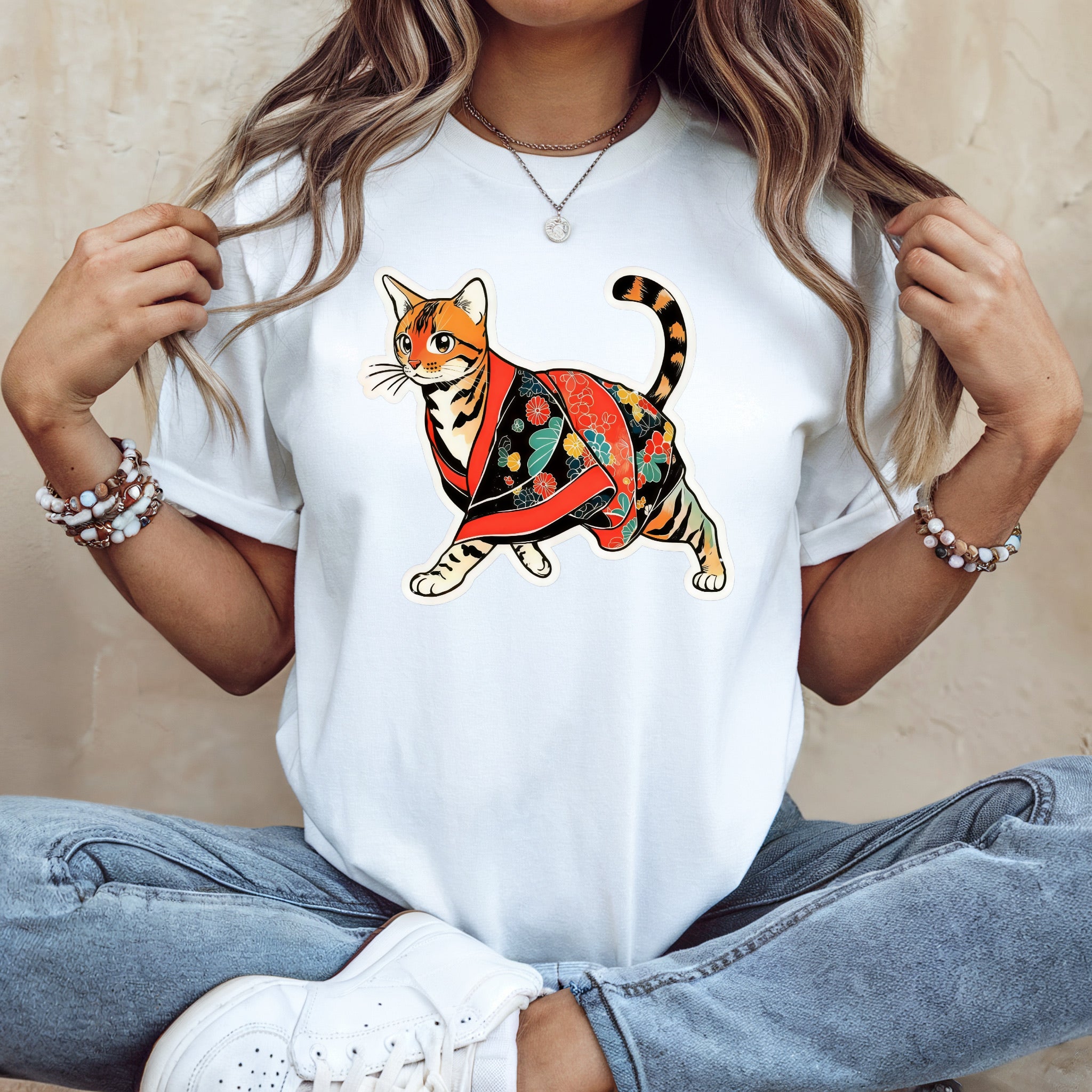 Cute Japanese Cat Shirt - Adorable Kimono Kitty Tee