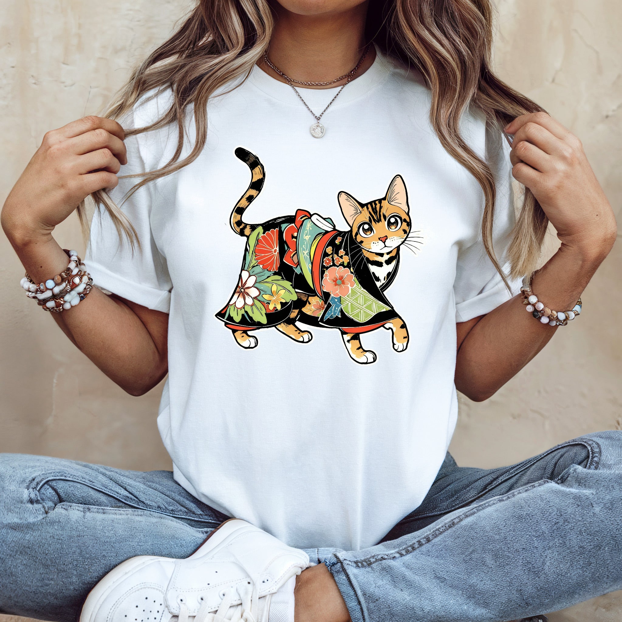 Zen Cat Shirt - Japanese Gift Tee with Kimono Cat Bengal Design - Kimono Cats Collection