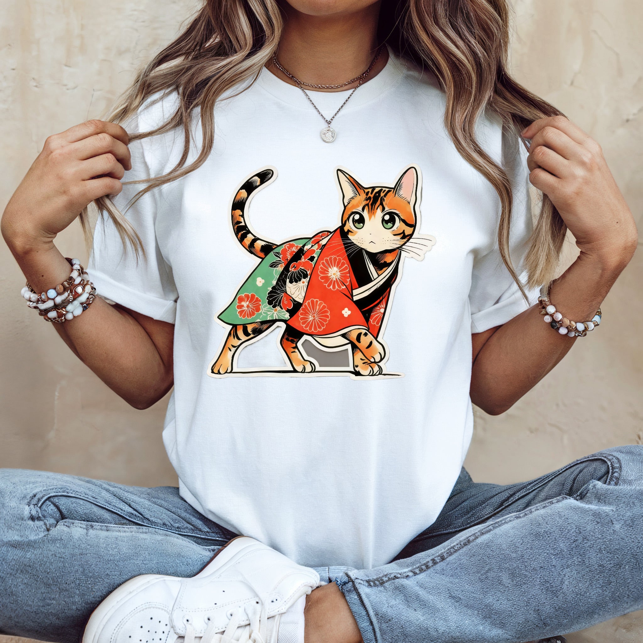 Japanese Cat Kimono Shirt - Soft Calm Tee for Cat Lovers - Kimono Cats Collection