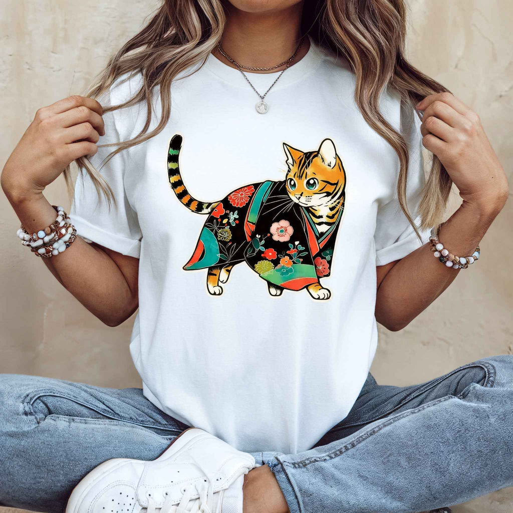 Japanese Kawaii Cat Shirt Quiet Cute Kimono Tee