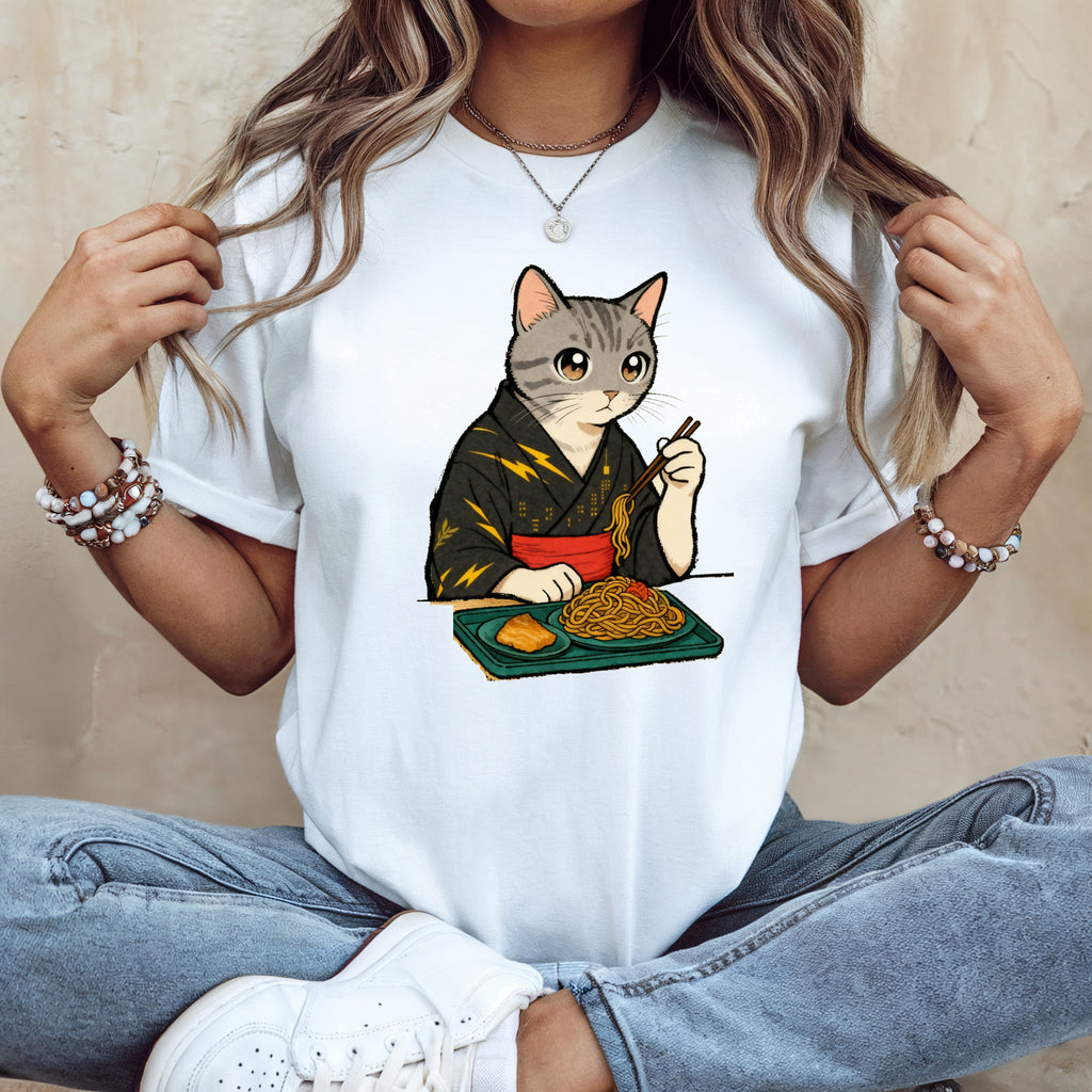 Yakisoba Noodle Cat Shirt - Japanese Street Food Kimono Cat Tee - Kimono Cats Collection