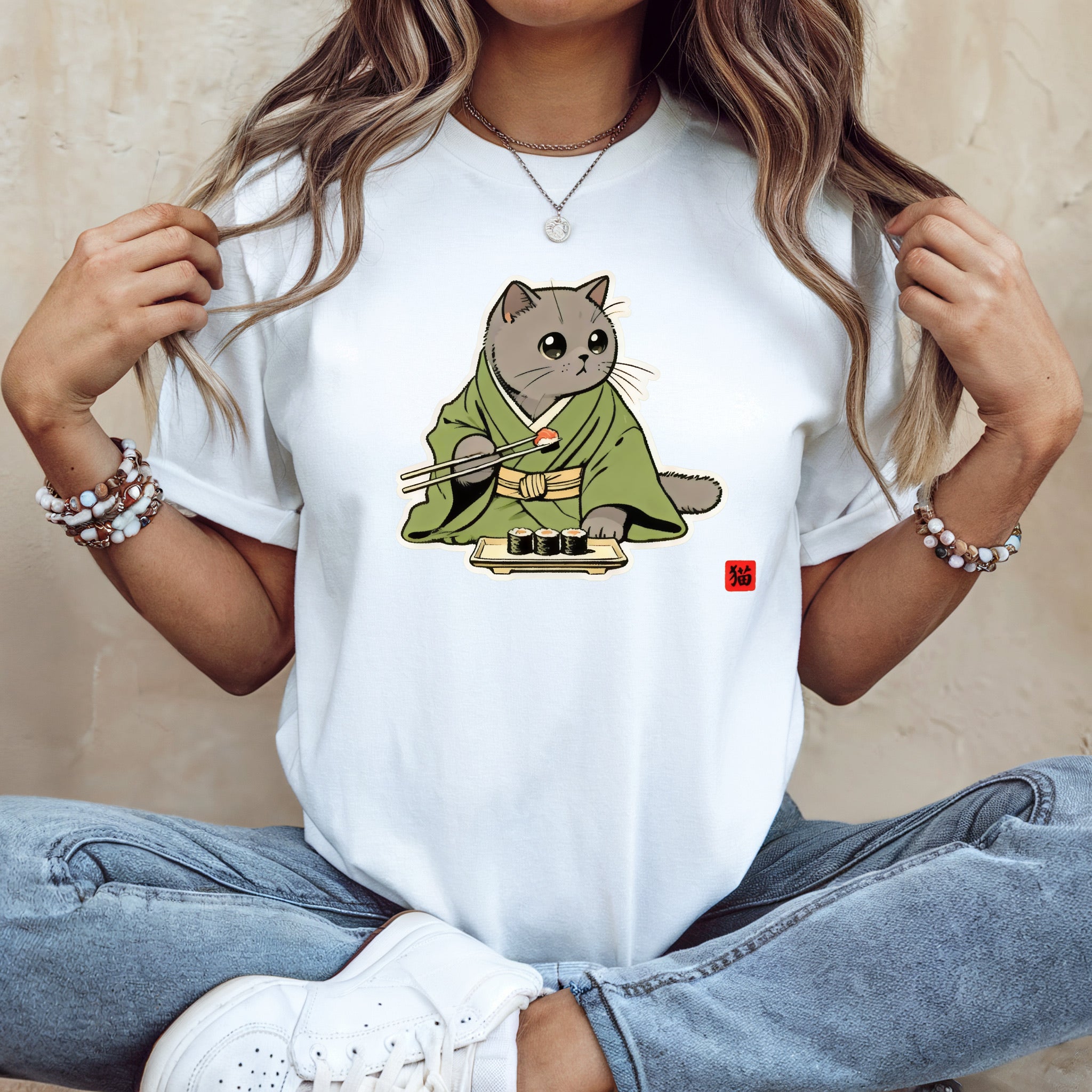 Sushi Cat Shirt - Adorable Japanese Cat Tee for British Shorthair Lovers - Kimono Cats Collection