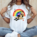 Rainbow Kuro Neko T-Shirt | Yoga Cat Shirt in Black Cat Kimono Design - Kimono Cats Collection