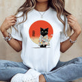Black Cat Kimono Tee Shirt - Cute Unisex Cat Shirt, Unique Japanese Style Clothing for Animal Lovers - Kimono Cats Collection