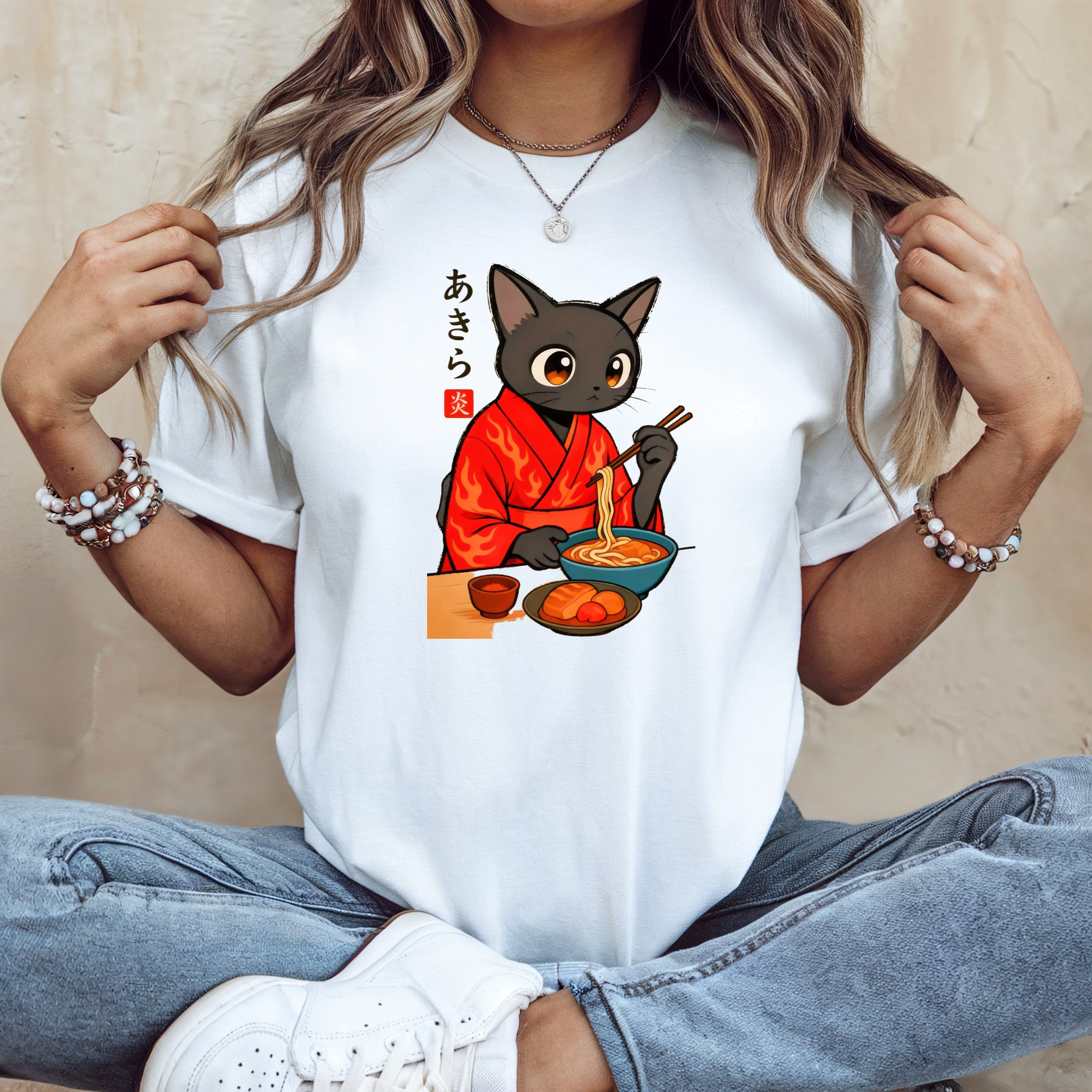 Spicy Ramen Cat Shirt - Black Cat Tee for Noodle Lovers - Kimono Cats Collection