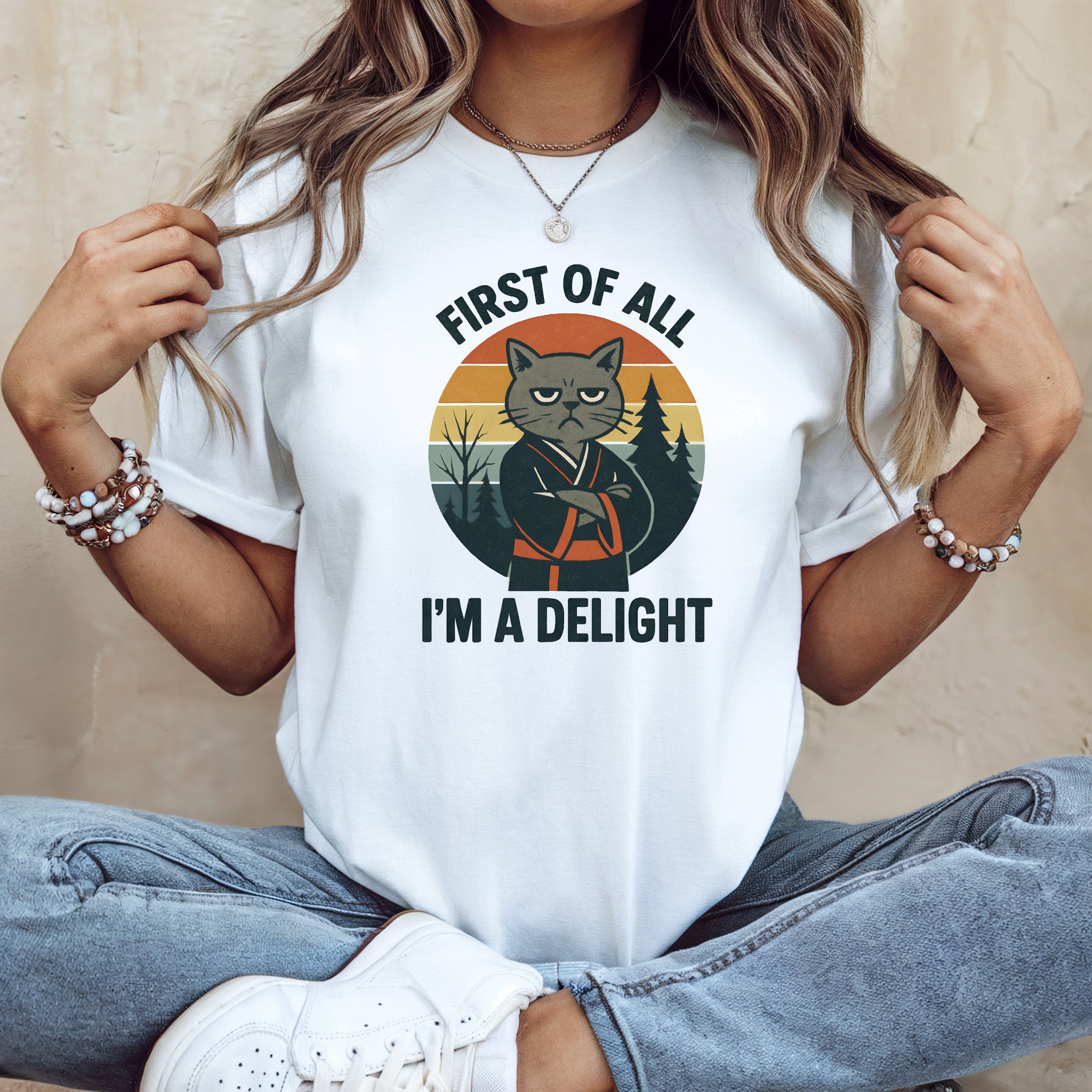 First of All I'm a Delight Cat Shirt | Funny Neko Kimono Graphic - Perfect Funny Cat Shirt