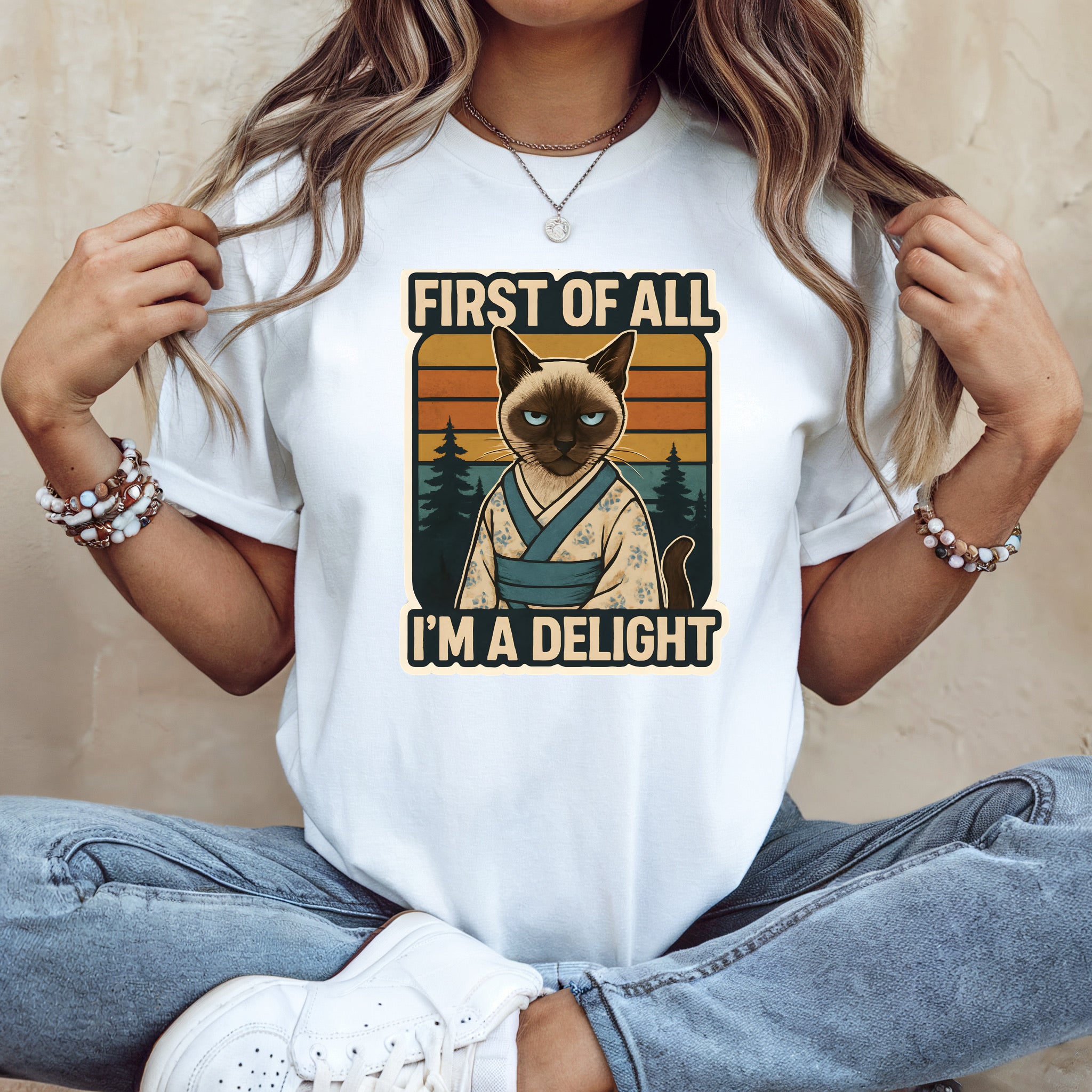 Siamese Cat Samurai T-Shirt - First of All I'm a Delight - Kimono Cats Collection