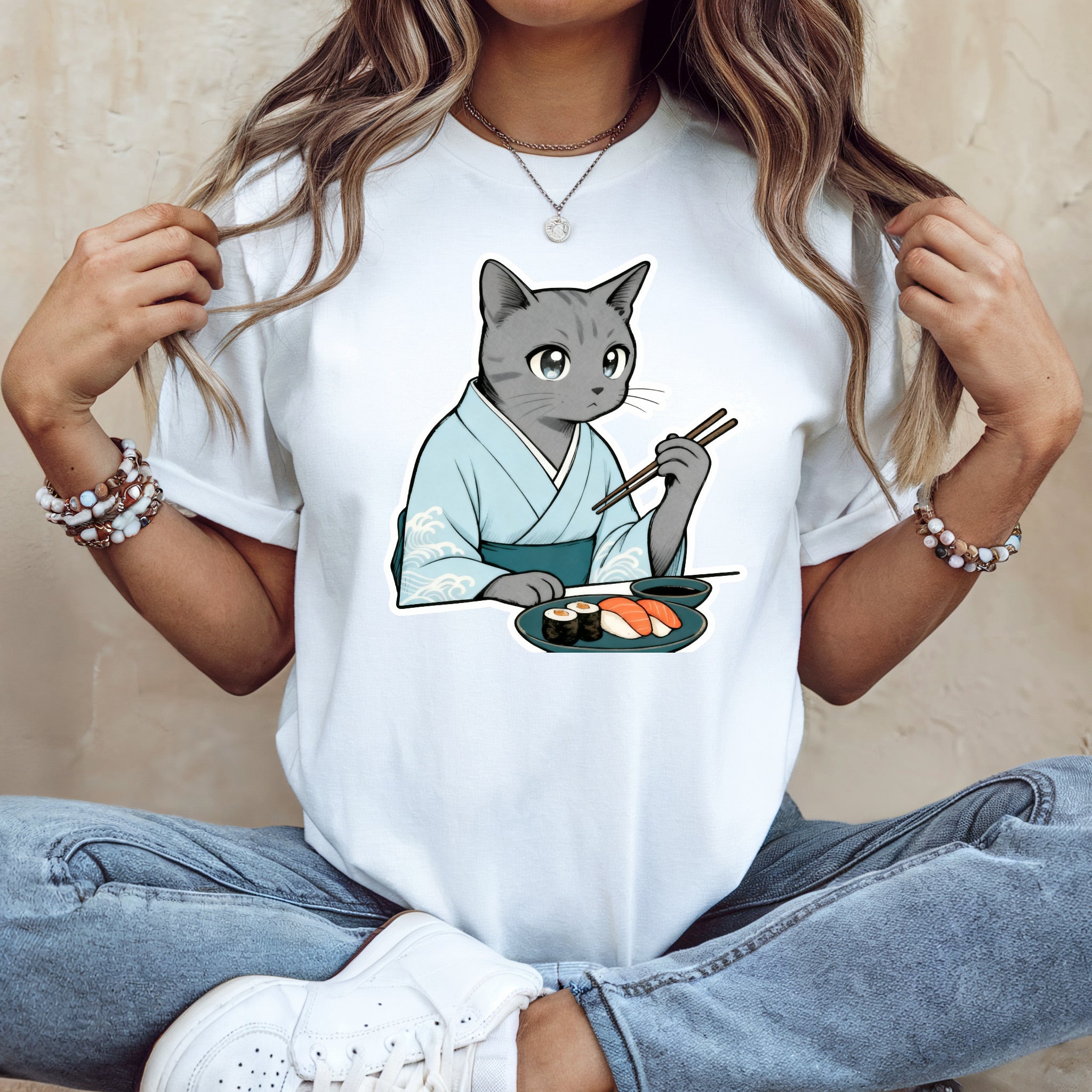 Sushi Kimono Cat Shirt - Unique Sushi Cat Shirt for Japanese Dinner Dates - Kimono Cats Collection