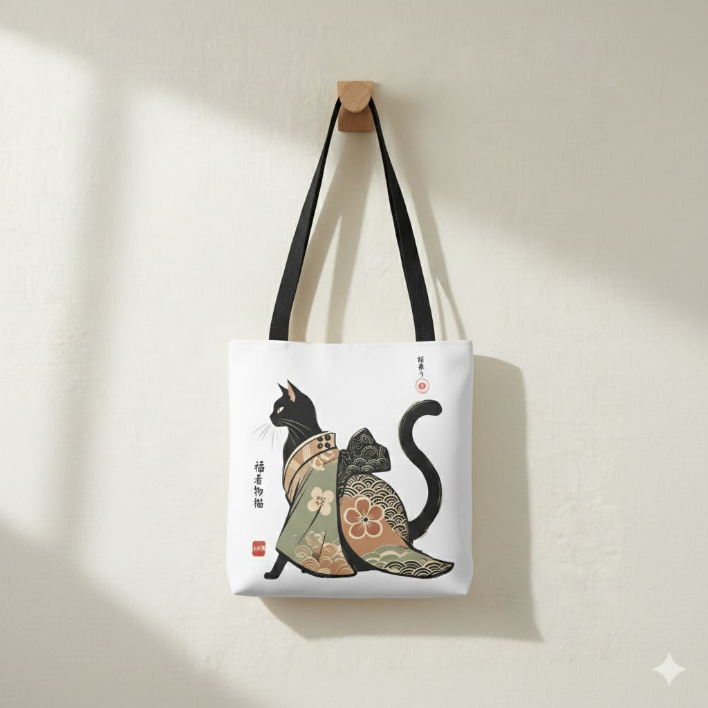 Kimono Cats Tote Bag — Japanese Floral Cat Illustration AOP