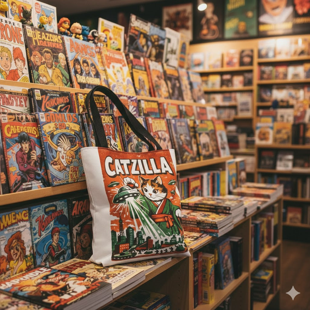 Catzilla vintage monster cat tote