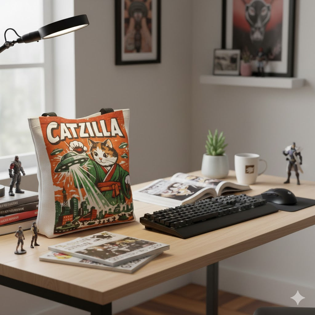 Catzilla vintage monster cat tote
