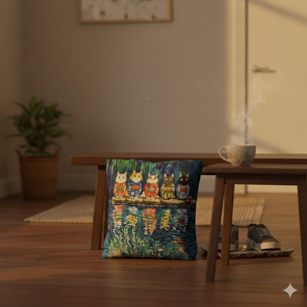 Cat Lanterns Tote Bag — Colorful Night Market Cat Tote