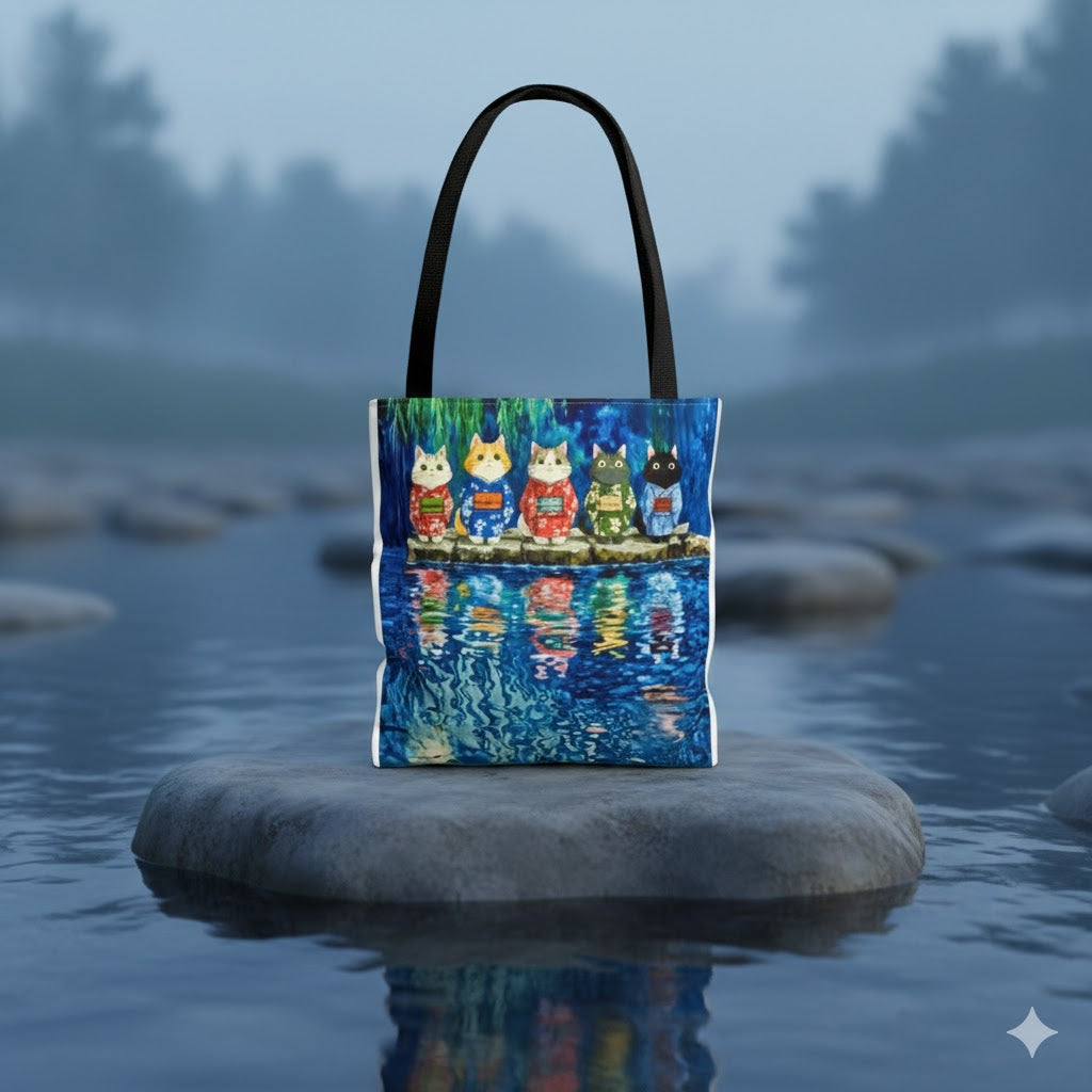 Cat Lanterns Tote Bag — Colorful Night Market Cat Tote