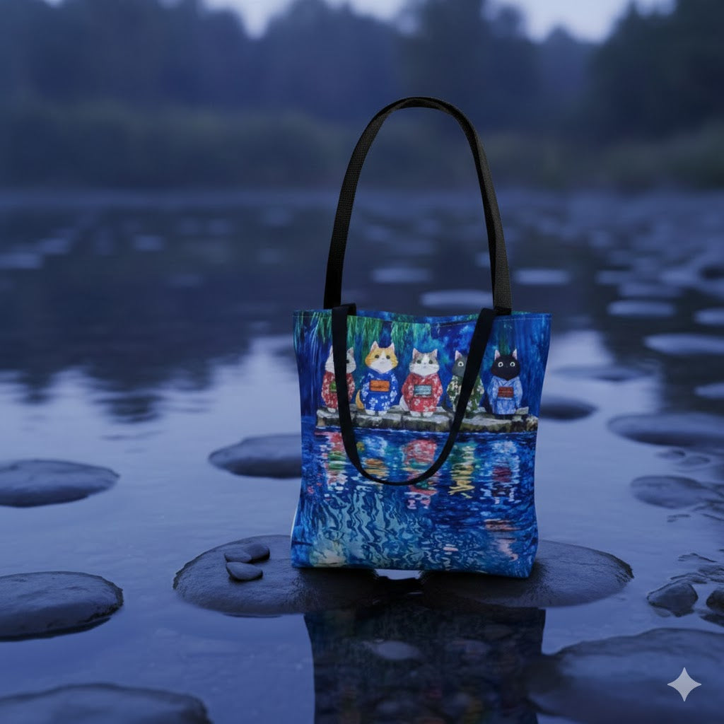 Cat Lanterns Tote Bag — Colorful Night Market Cat Tote