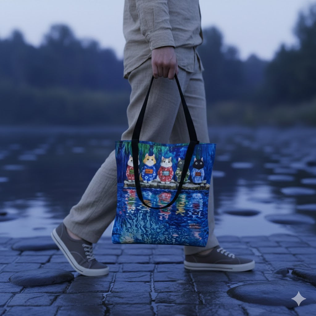 Cat Lanterns Tote Bag — Colorful Night Market Cat Tote