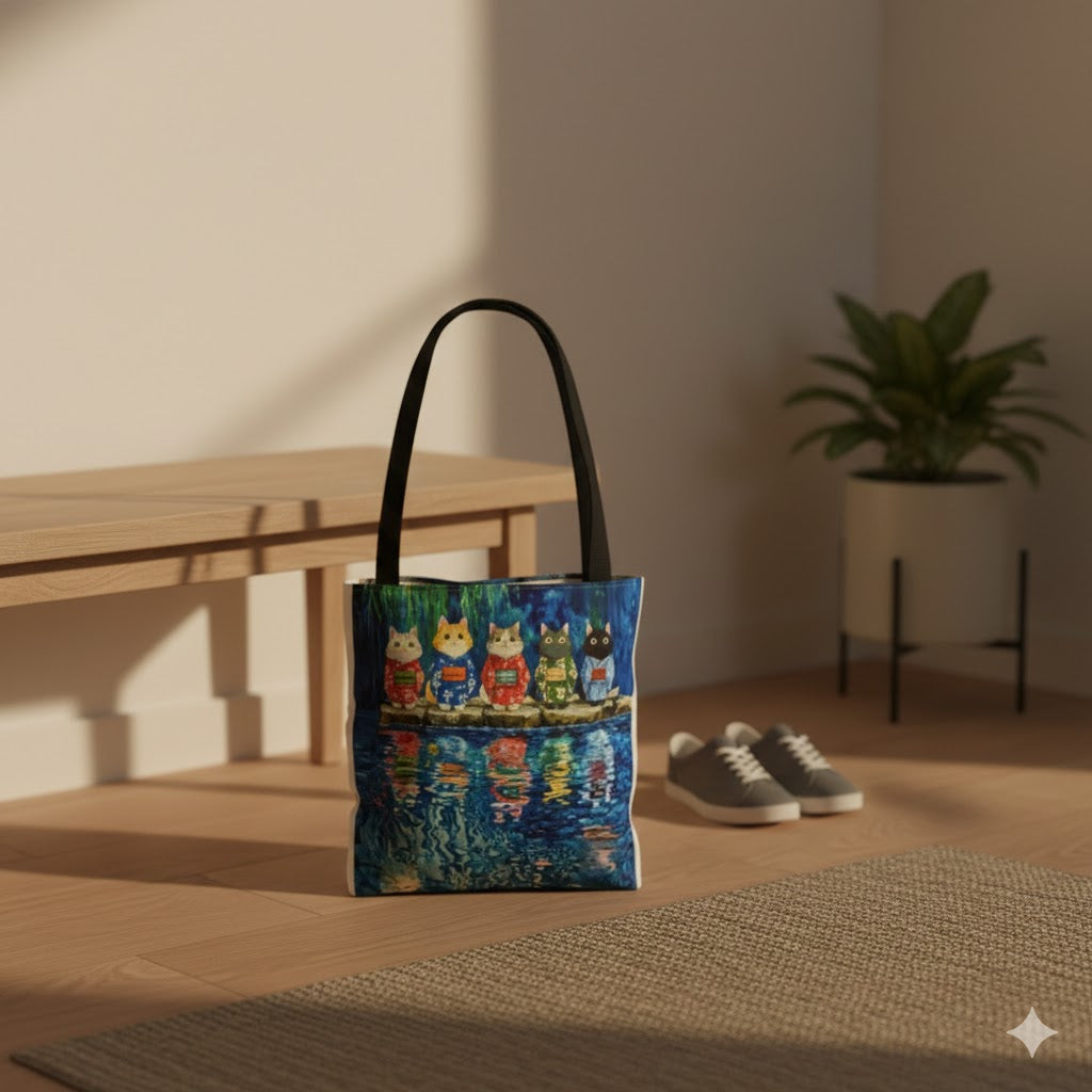 Cat Lanterns Tote Bag — Colorful Night Market Cat Tote