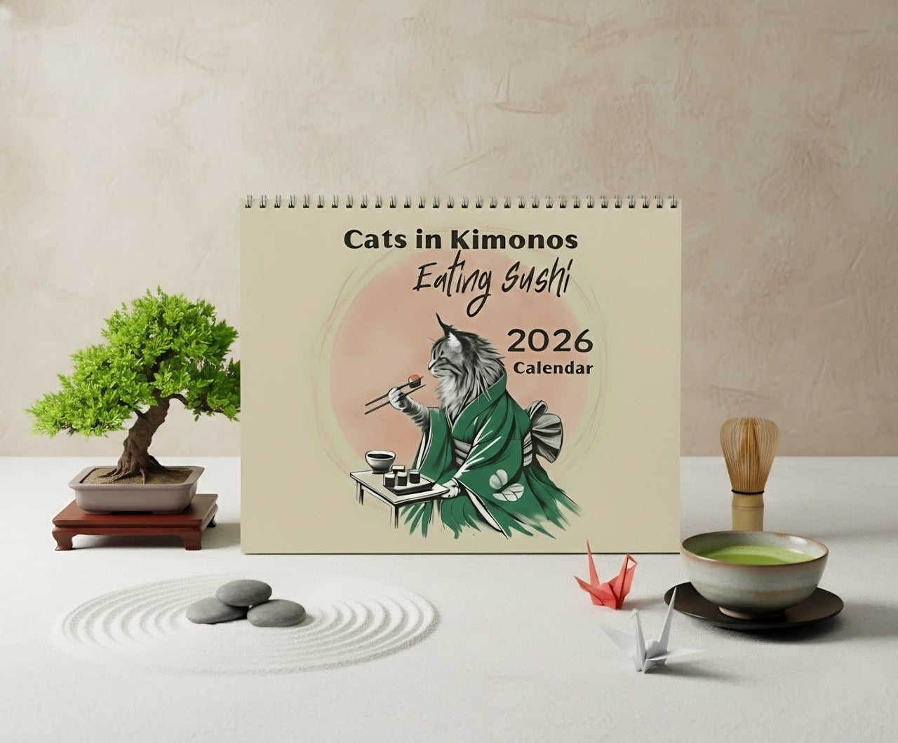 Cats in Kimonos Eating Sushi Calendar 2026