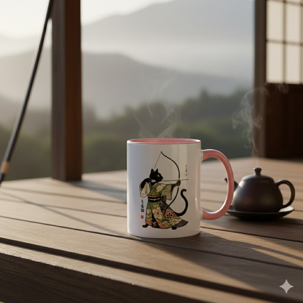 Kyudo Cat Warrior Mug - Unique Cat Lover Coffee Mug for Warriors