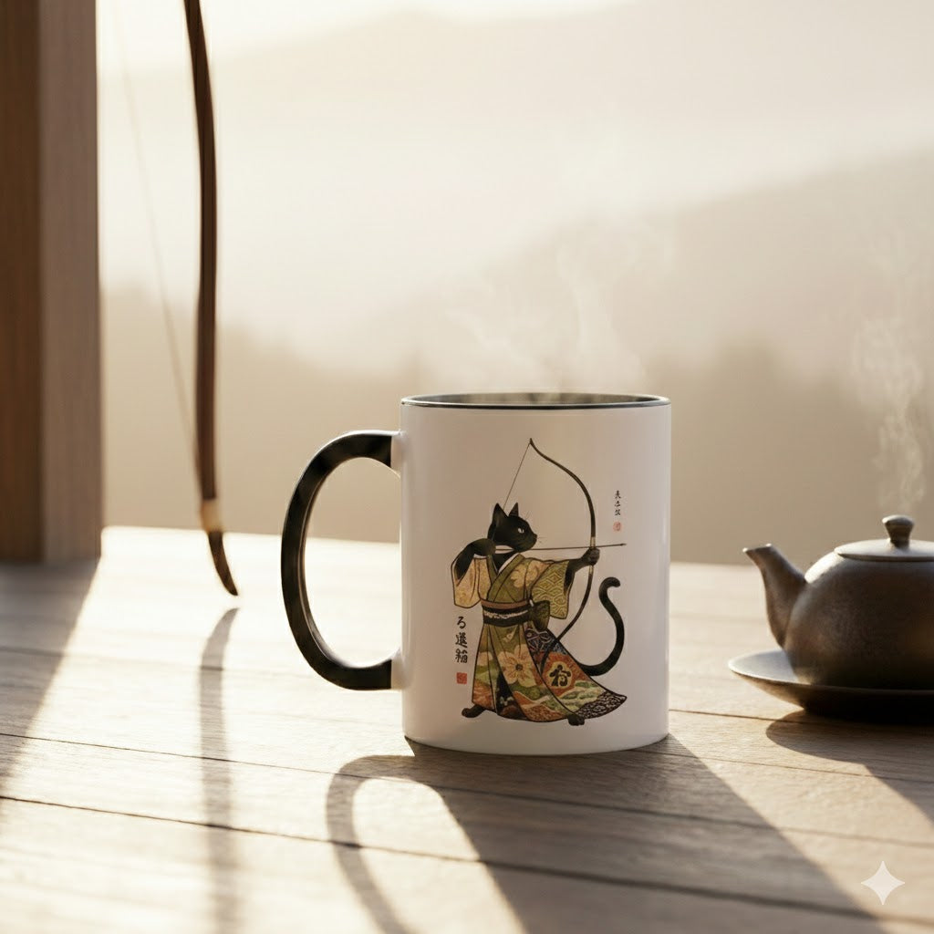 Kyudo Cat Warrior Mug - Unique Cat Lover Coffee Mug for Warriors