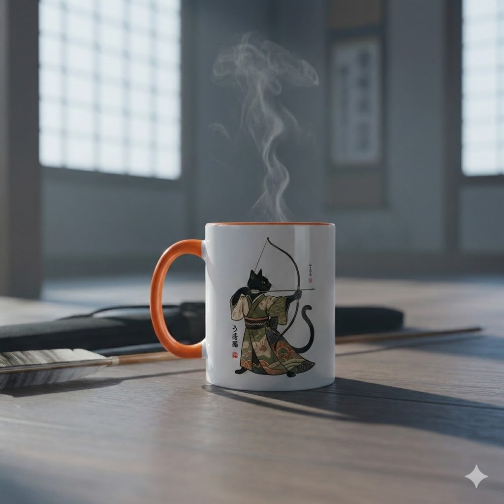 Kyudo Cat Warrior Mug - Unique Cat Lover Coffee Mug for Warriors