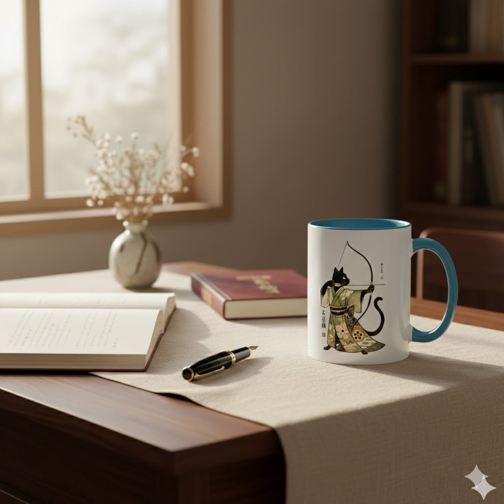 Kyudo Cat Warrior Mug - Unique Cat Lover Coffee Mug for Warriors
