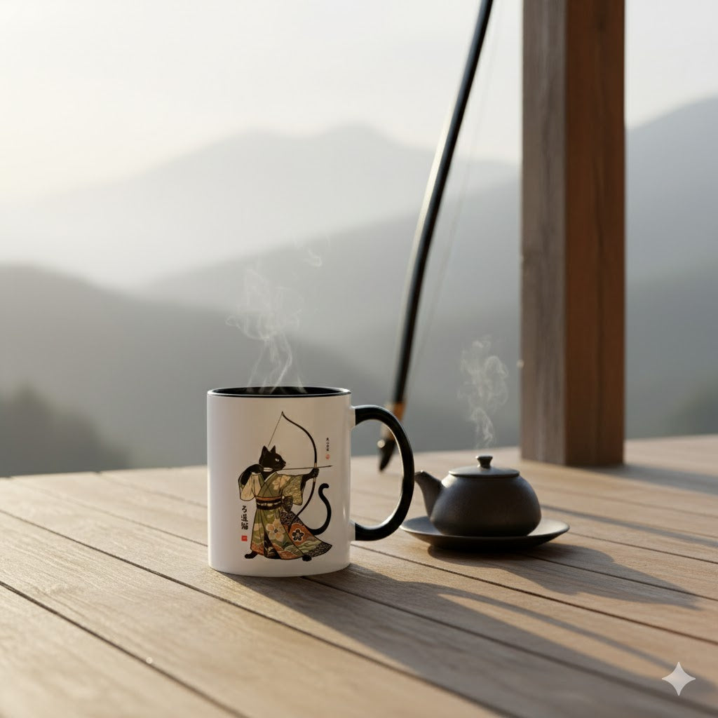 Kyudo Cat Warrior Mug - Unique Cat Lover Coffee Mug for Warriors