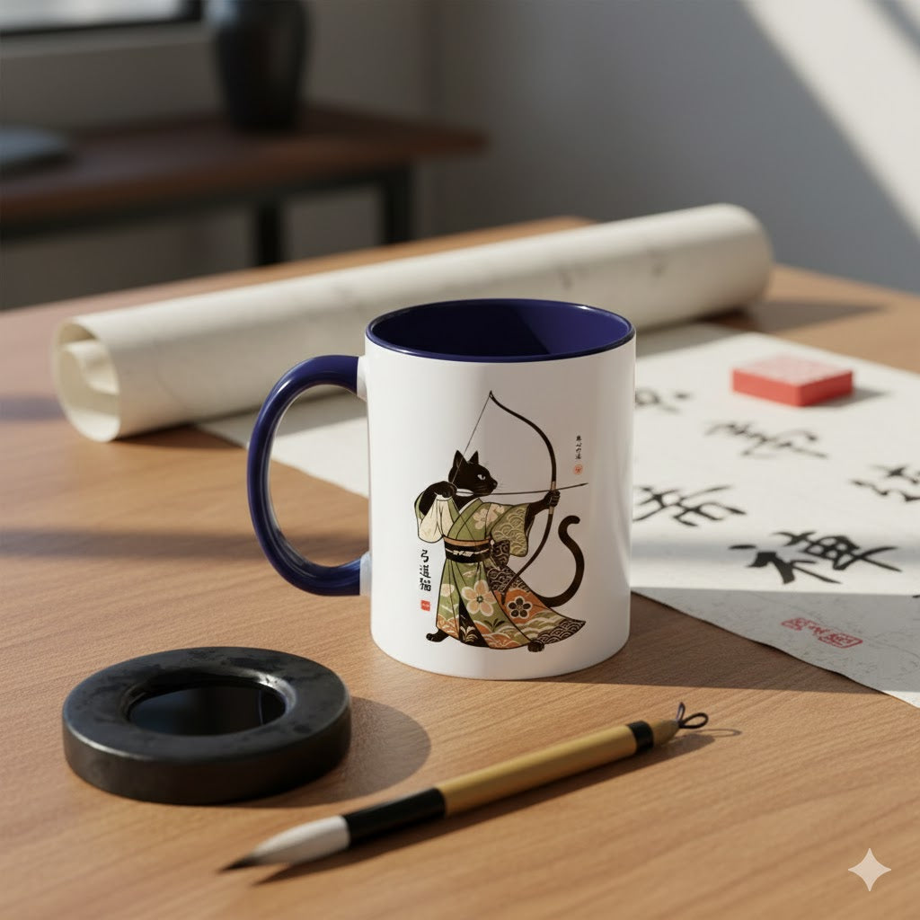 Kyudo Cat Warrior Mug - Unique Cat Lover Coffee Mug for Warriors
