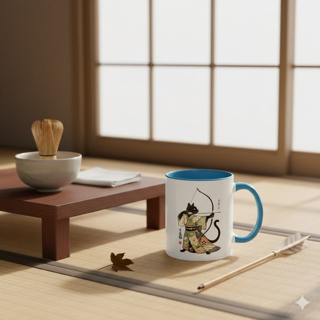 Kyudo Cat Warrior Mug - Unique Cat Lover Coffee Mug for Warriors