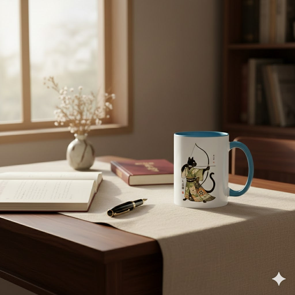 Kyudo Cat Warrior Mug - Unique Cat Lover Coffee Mug for Warriors