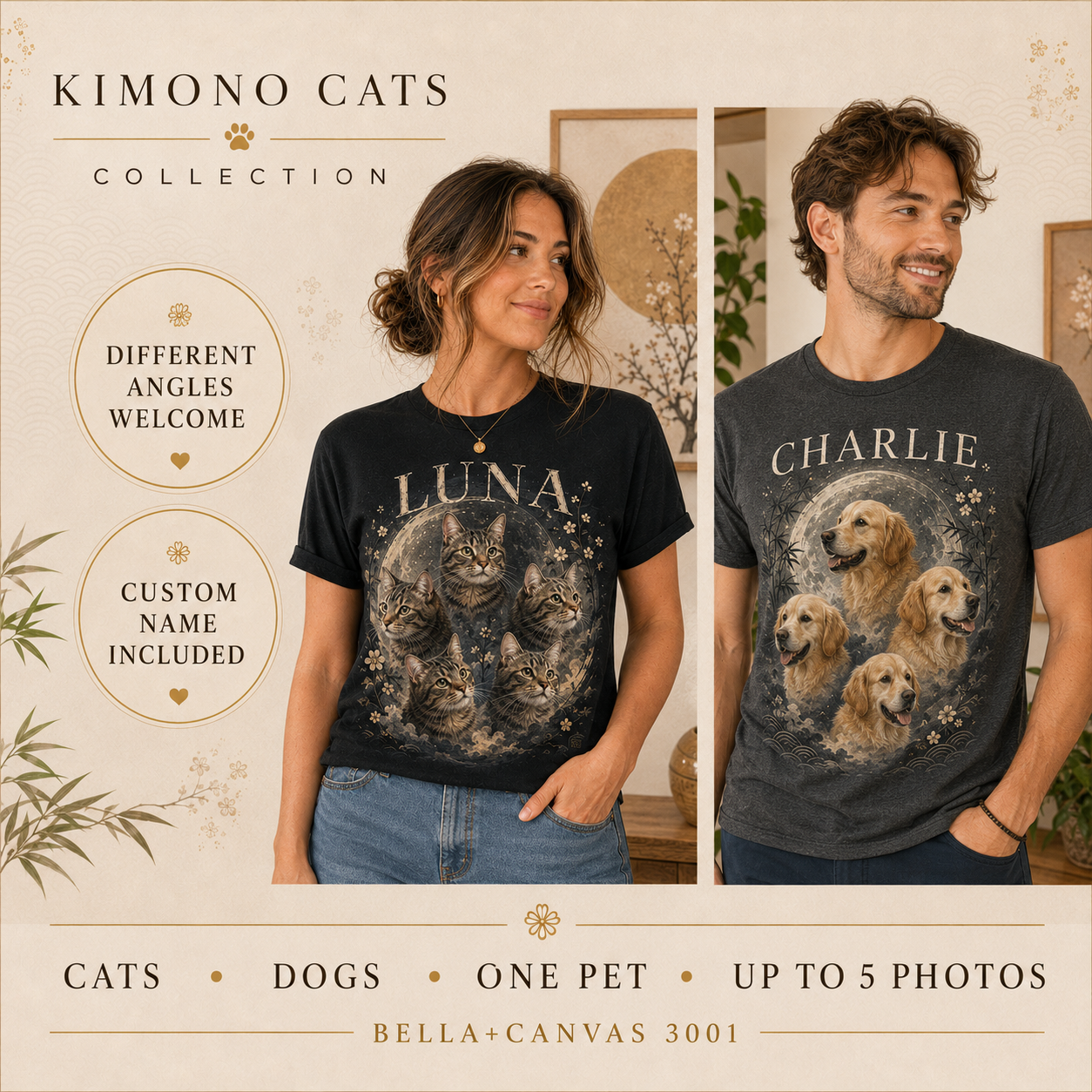 Custom Vintage Pet Shirt, Personalized Dog Cat Photo Tee, Pet Name Bootleg T-Shirt, Bella Canvas 3001 Gift