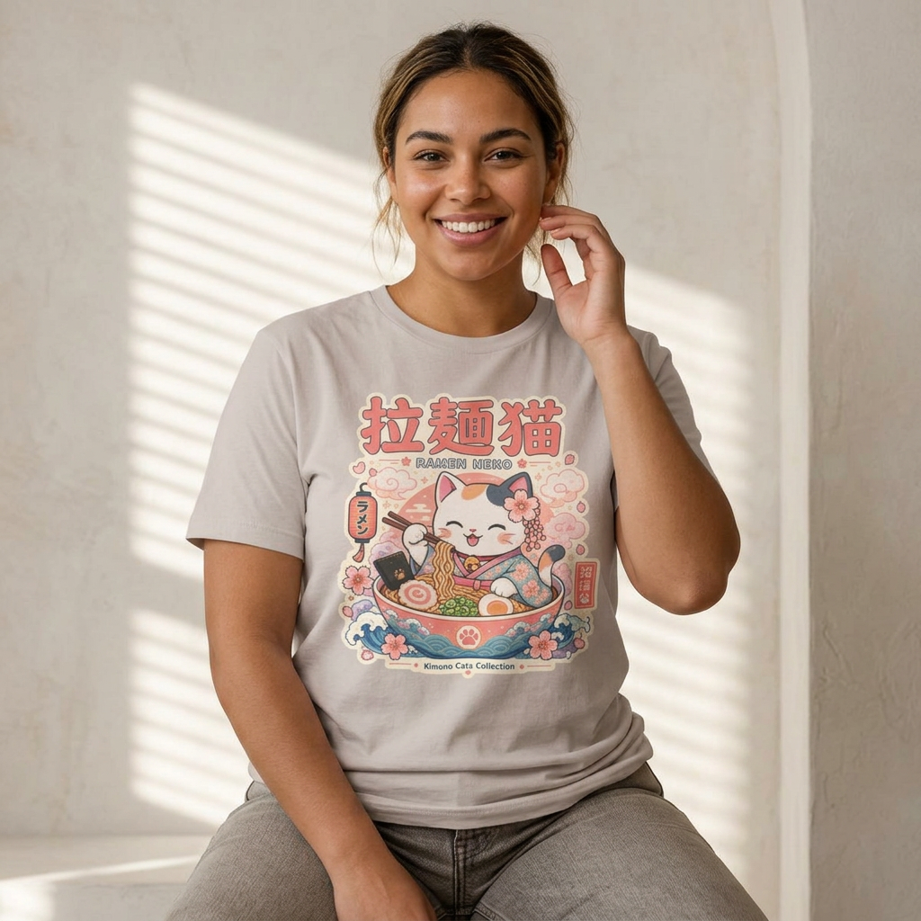 Ramen Maneki Neko T-Shirt — Lucky Cat Ramen Bowl Cute Anime Tee