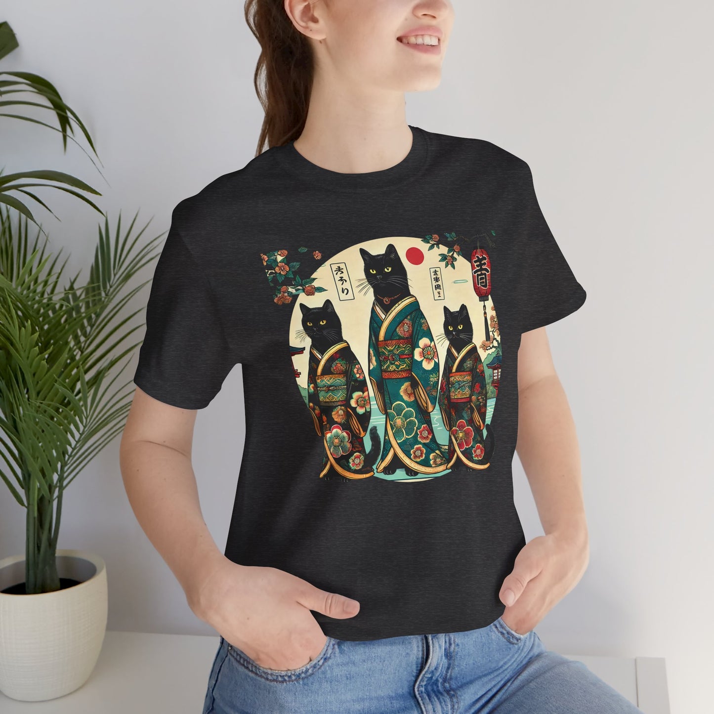 Schwarze Kätzchen im Kimono - Unisex T-Shirt
