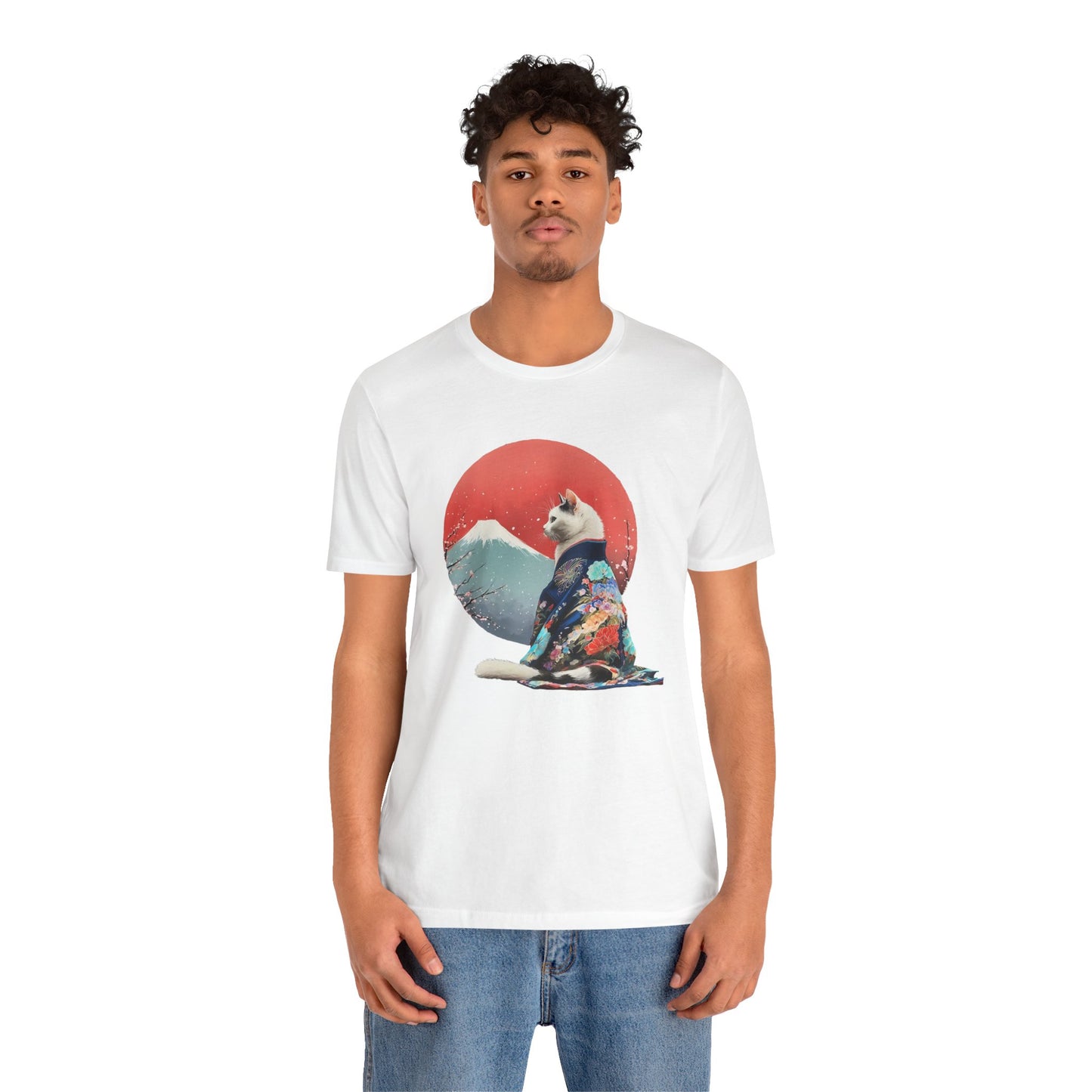 Kimono Cat with Red Sun T-Shirt | Unisex