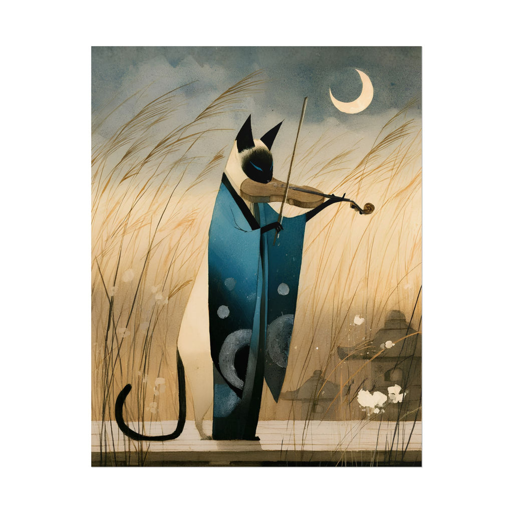 Cat Violinist Poster — Surreal Moonlit Cat Art Print (Rolled Poster)