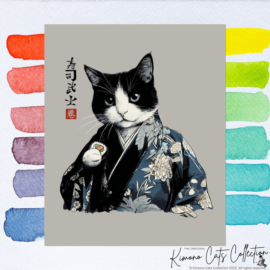 Sushi Bushi 寿司武士 Kimono Neko Rolled Poster