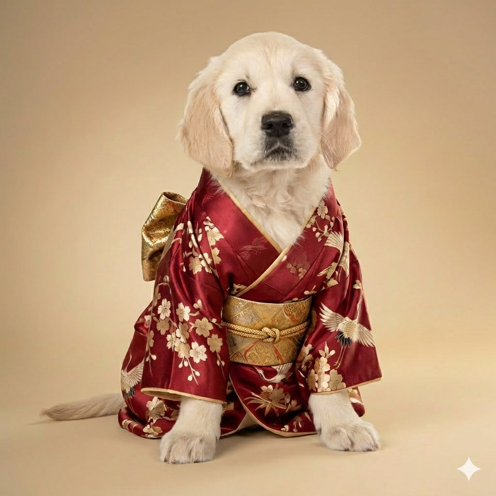 Individuelles Kimono-Haustierportrait – Personalisiertes Haustierkunstwerk im japanischen Stil