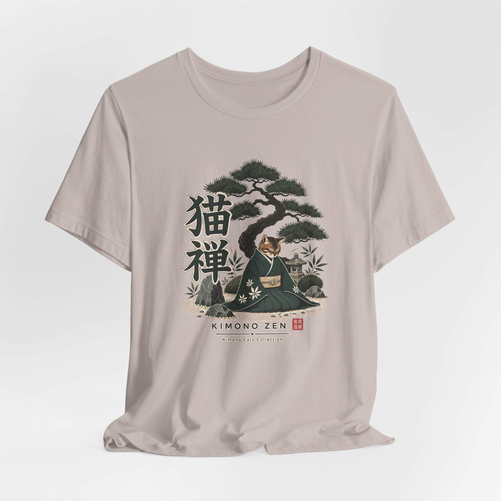 Zen Cat Kimono T-Shirt — Japanese Garden Illustration
