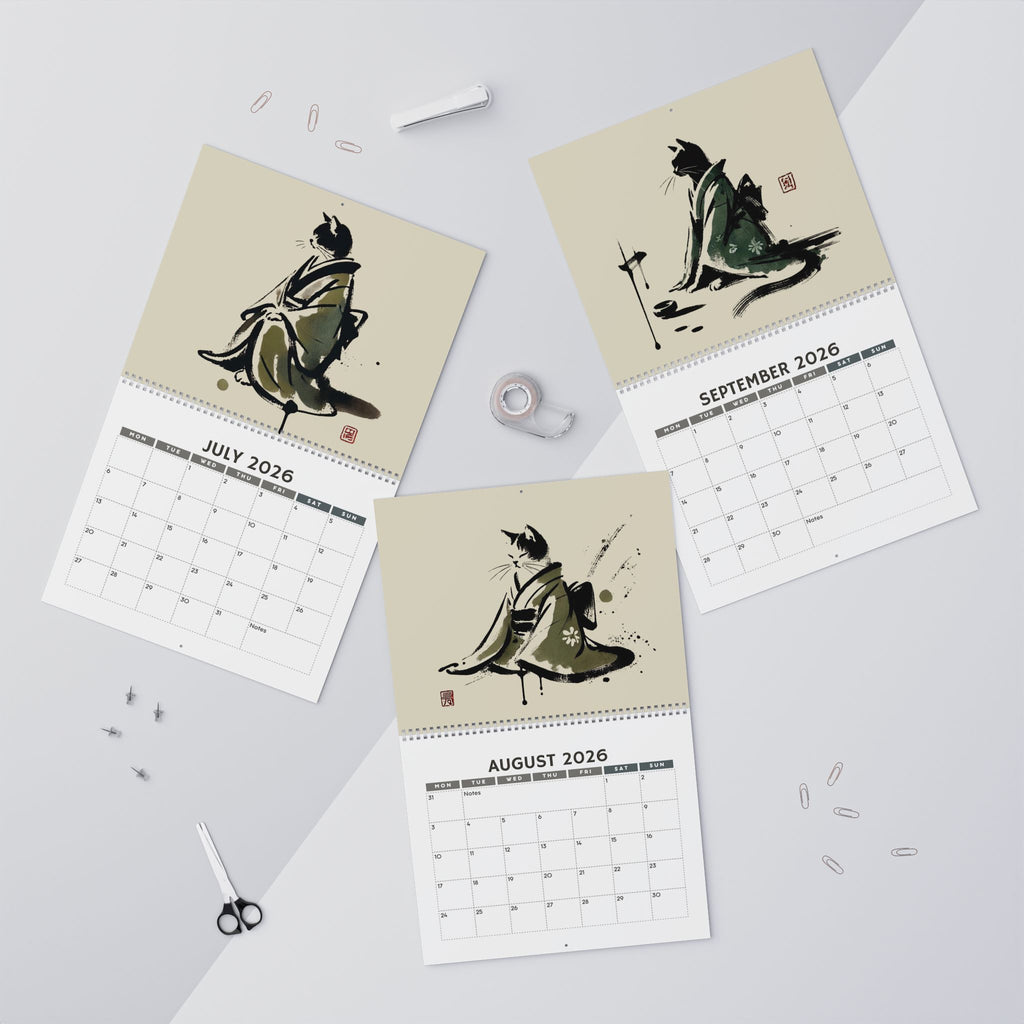 Silent Ink: Kimono Cats of Zen Japan, Sumi-e Cat Wall Calendar 2026
