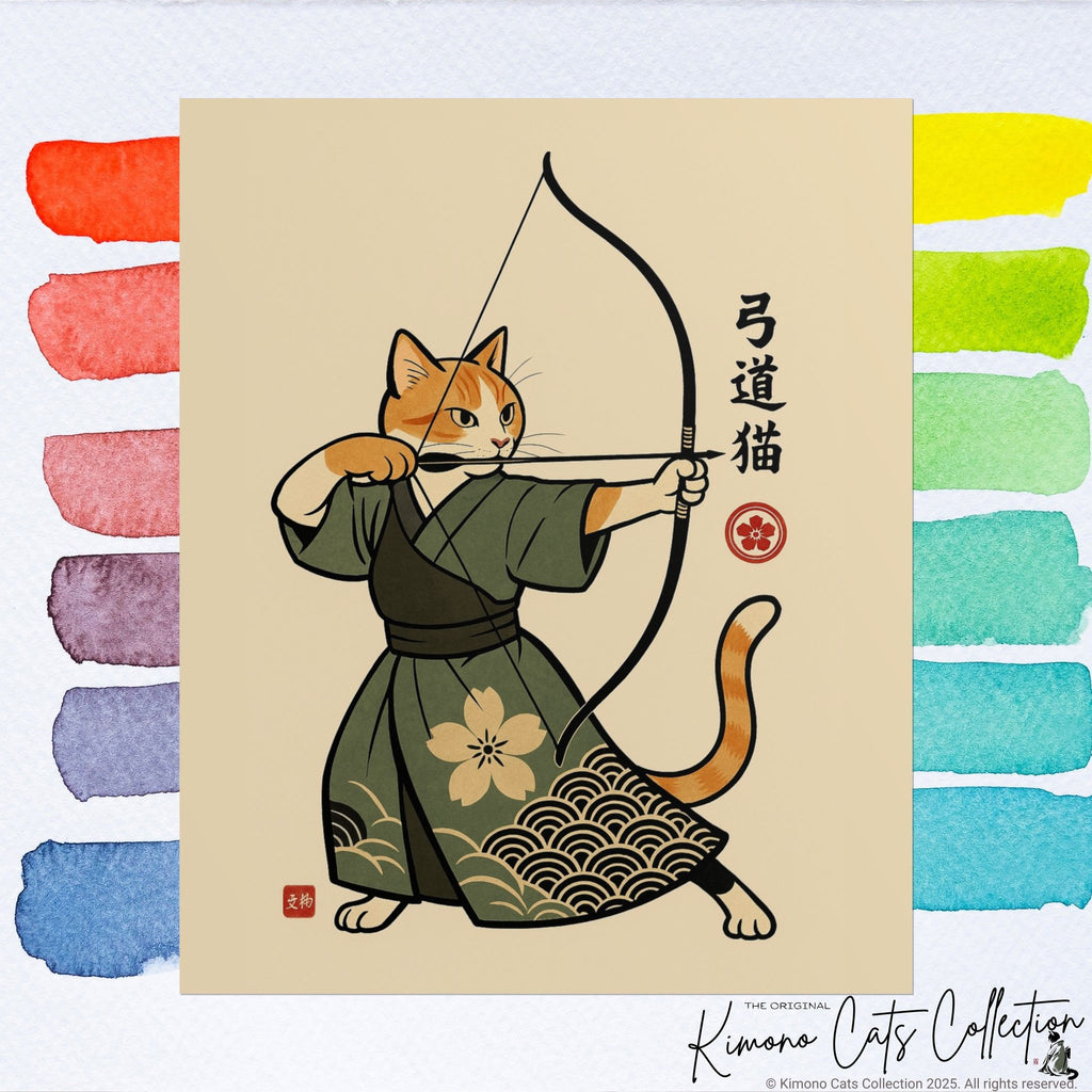 Kyūdō Cat Wall Art – Quiet Heart, Warrior Spirit