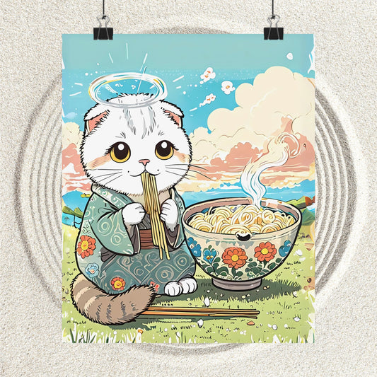 Ramen Angel Cat – Wunderliche Kimono-Katzen-Wandkunst 🐾🍜