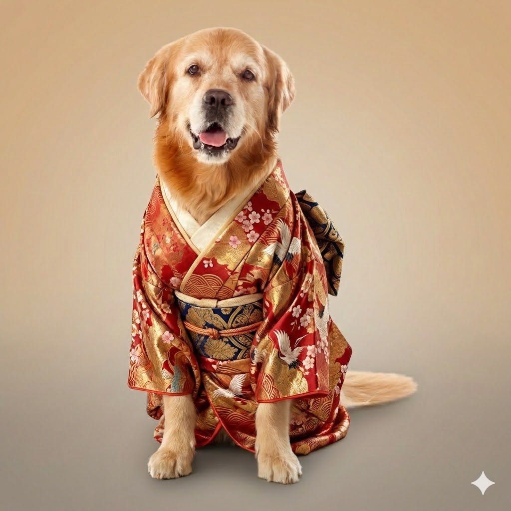 Individuelles Kimono-Haustierportrait – Personalisiertes Haustierkunstwerk im japanischen Stil