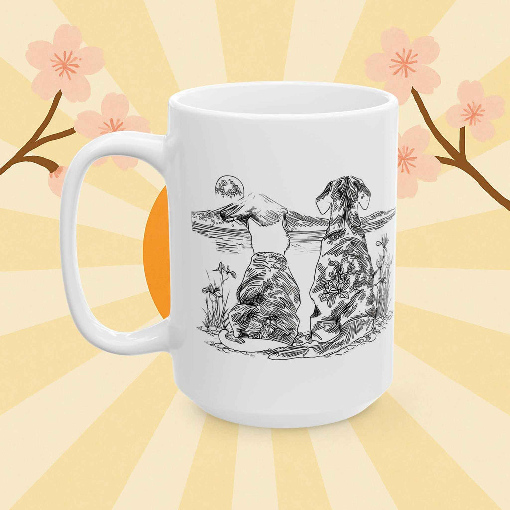 Black Ink Dog and Cat Mug | Kimono Pets Ceramic Mug