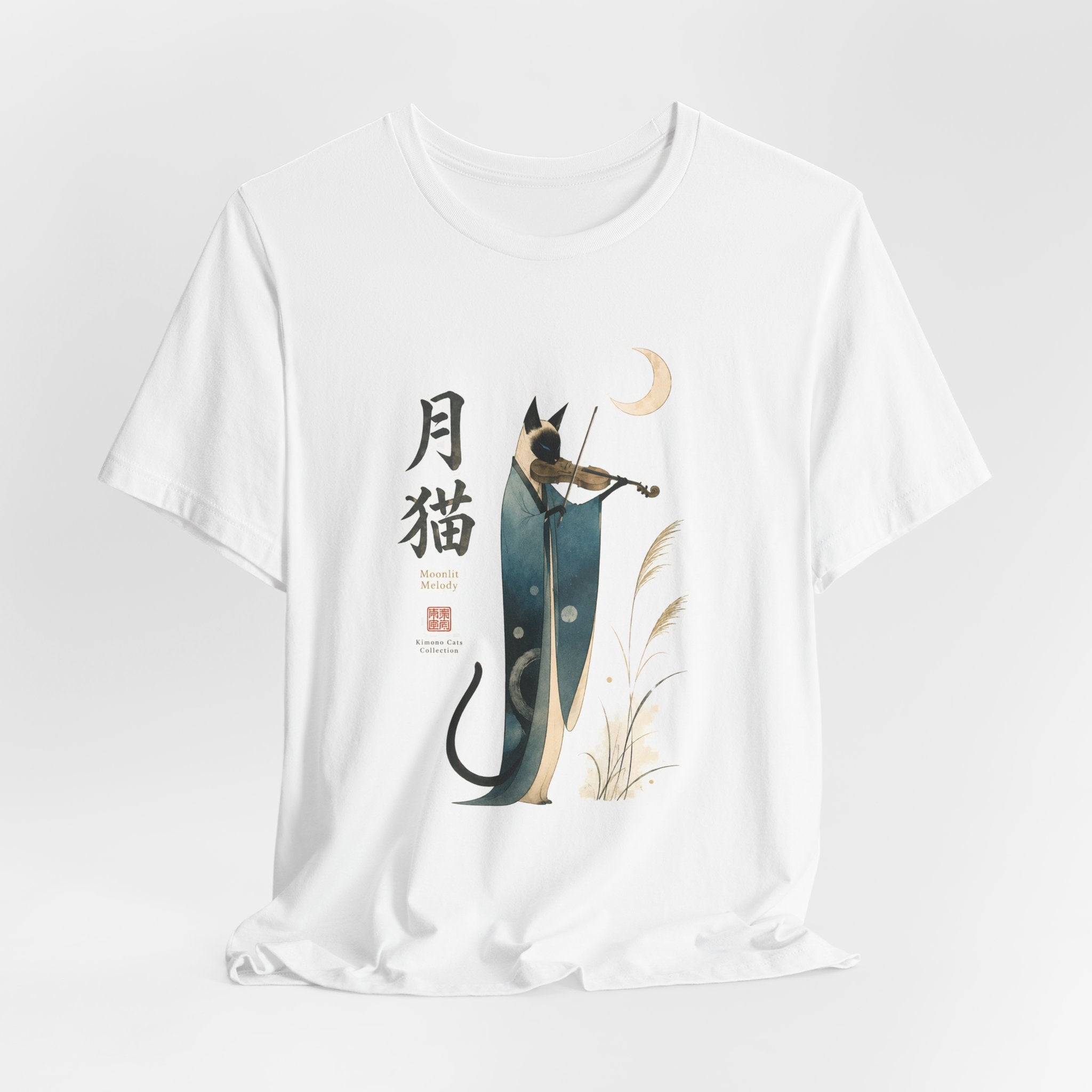 Moon Cat Violin Tee — Japanese-Inspired Cat Playing Violin T-Shirt