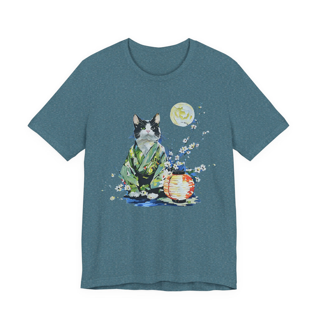Moon Flower Cat Silhouette T-Shirt | Cat Illustration, Doodle Portrait