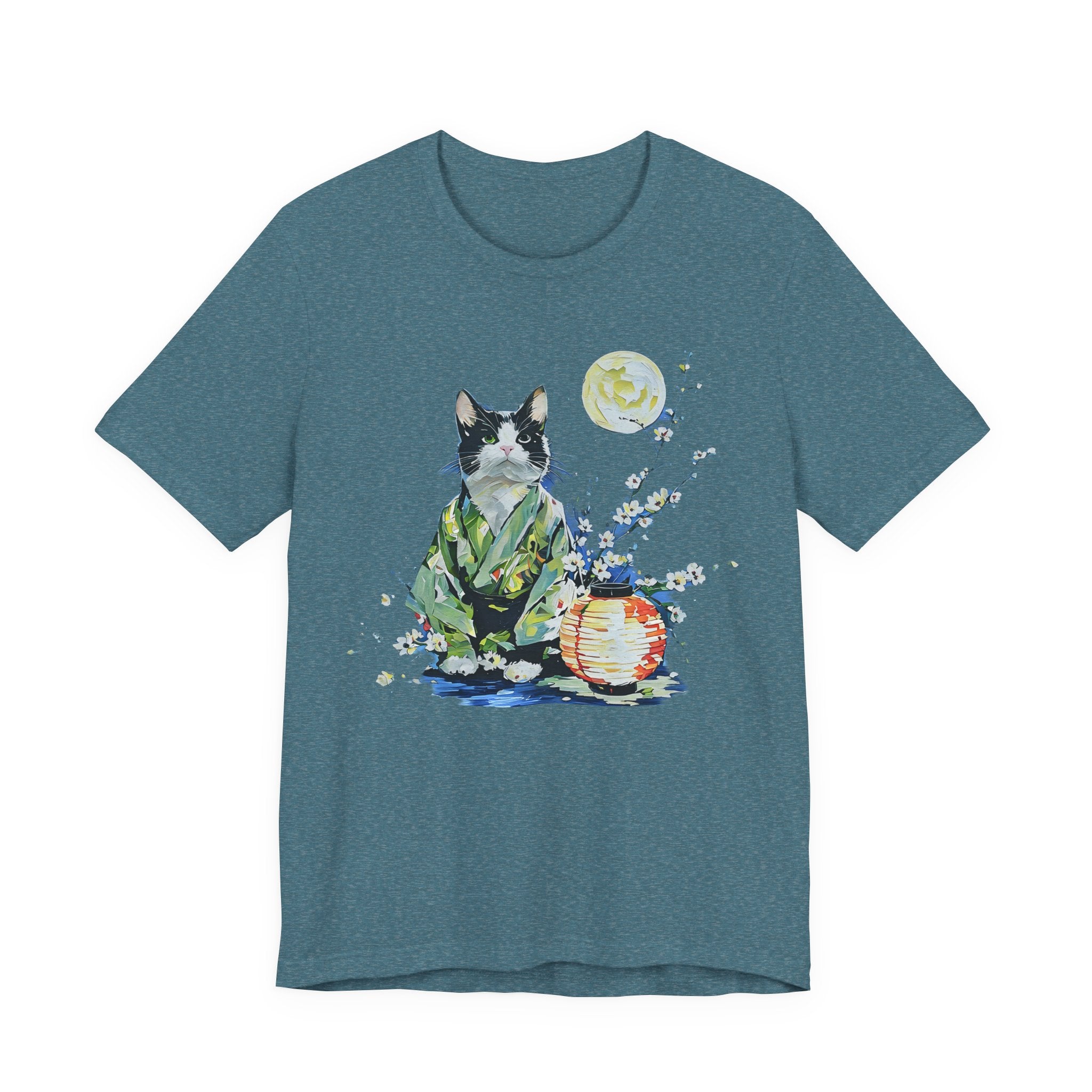 Moon Flower Cat Silhouette T-Shirt | Cat Illustration, Doodle Portrait