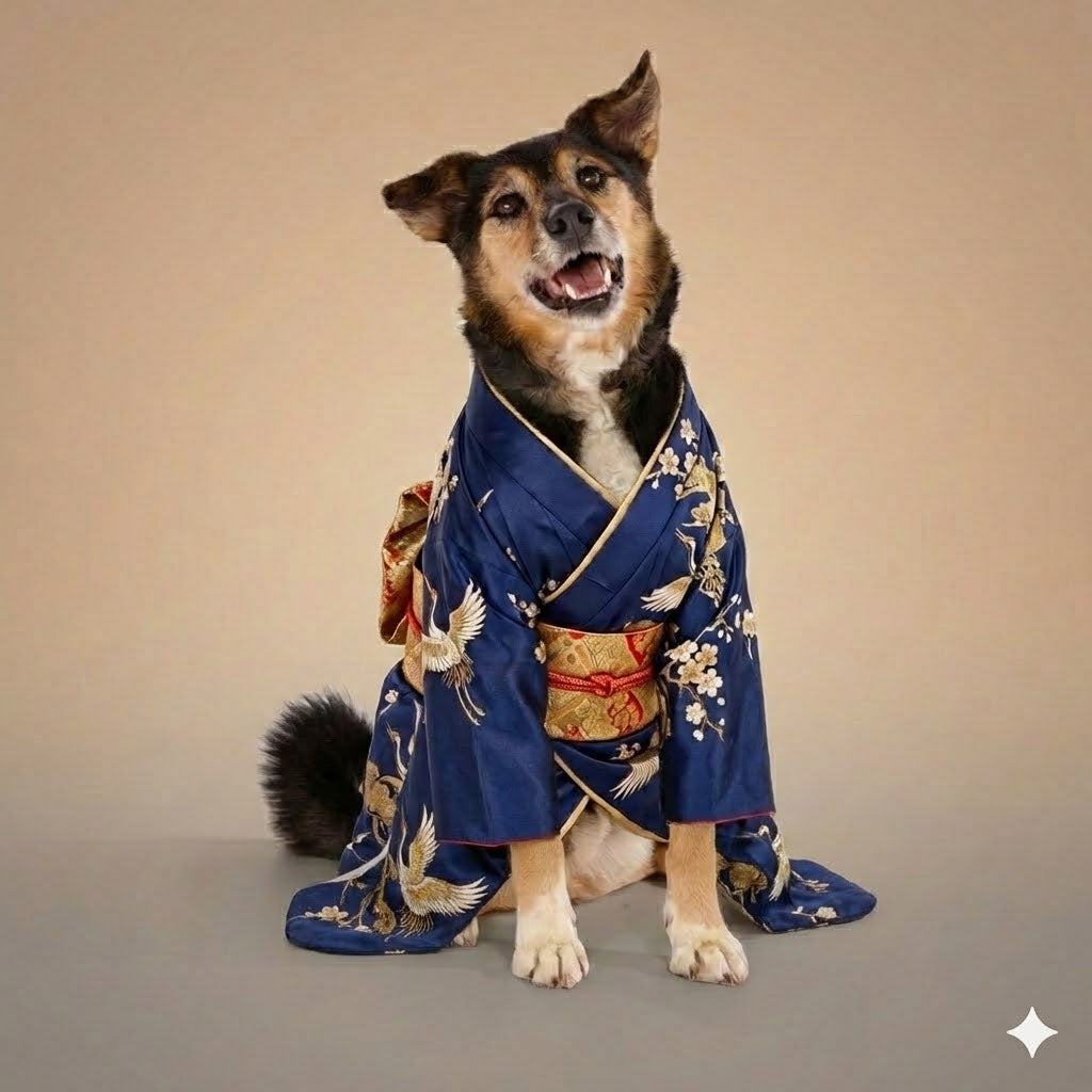 Individuelles Kimono-Haustierportrait – Personalisiertes Haustierkunstwerk im japanischen Stil