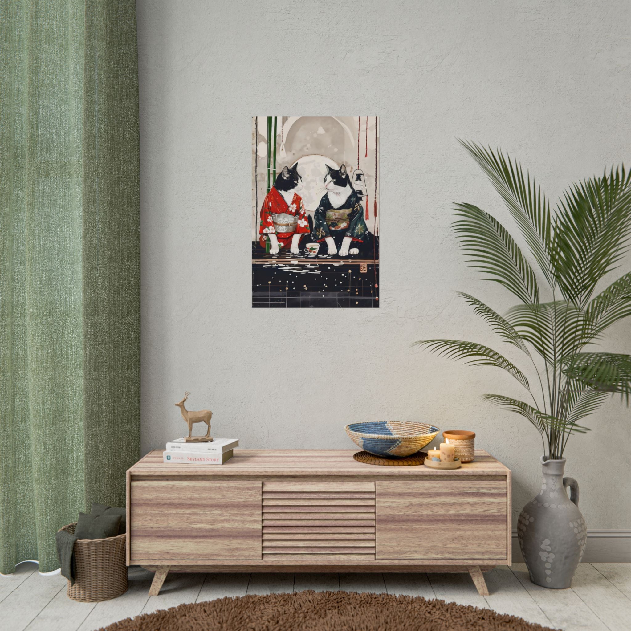 Japanese Kimono Cats Rolled Poster – Tuxedo Cats